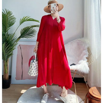Women's Hooded Pleated Loose Maxi Dress - Wnkrs