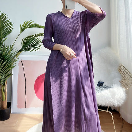 Women's Hooded Pleated Loose Maxi Dress - Wnkrs