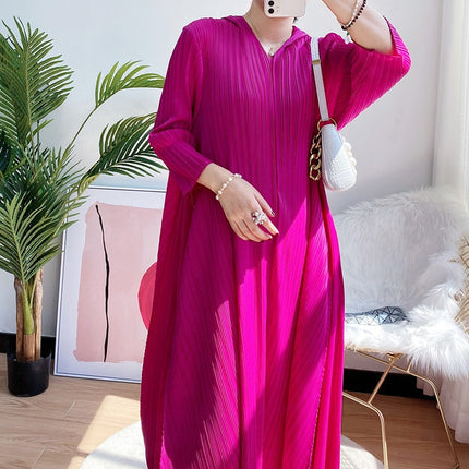 Women's Hooded Pleated Loose Maxi Dress - Wnkrs