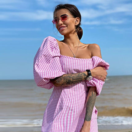 Women's Plaided Puff Sleeve Dress - Wnkrs