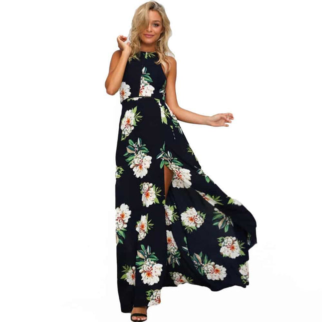 Women's Floral Printed Sleeveless Long Dress - Wnkrs