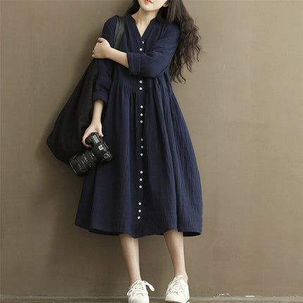 Button Down Linen Tea Women's Dress - Wnkrs