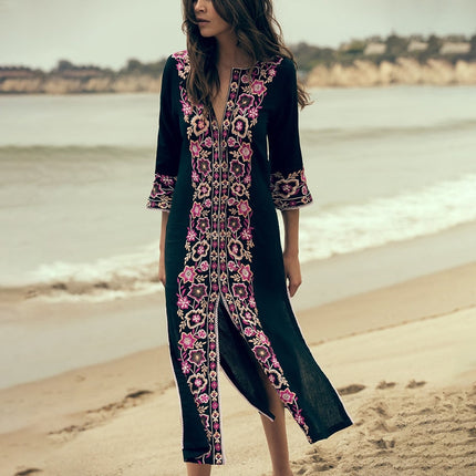 Embroidered Kaftan Midi Dress for Women - Wnkrs