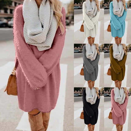 Solid Color Knitted Sweater Dress for Women - Wnkrs