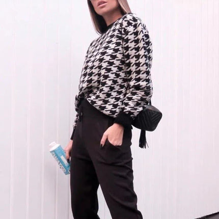 Women's Houndstooth Knitted Sweater - Wnkrs