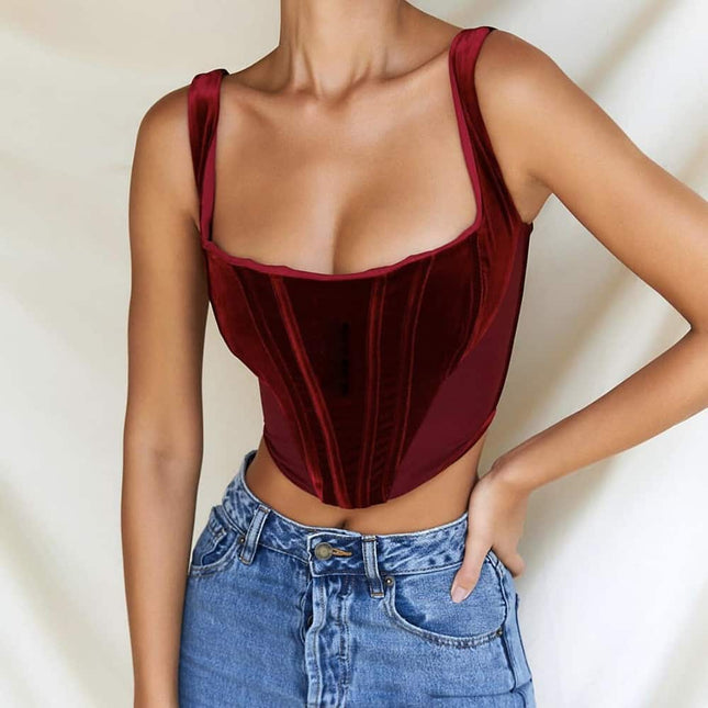 Wine Red Velvet Crop Top for Women - Wnkrs