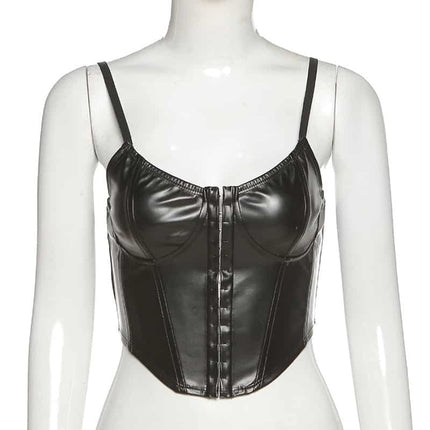 Women's Black PU Leather Bustier Crop Top - Wnkrs