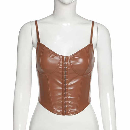 Women's Black PU Leather Bustier Crop Top - Wnkrs