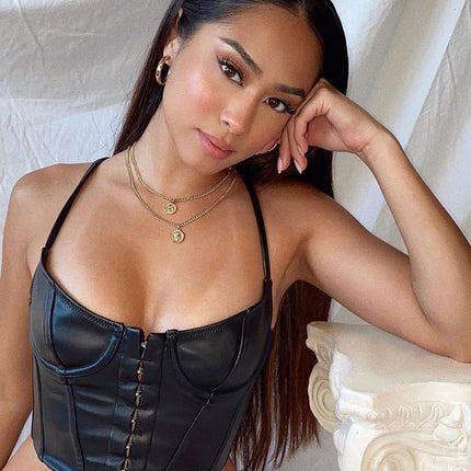 Women's Black PU Leather Bustier Crop Top - Wnkrs