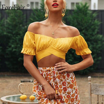 Women's Crop Top with Puff Sleeves - Wnkrs