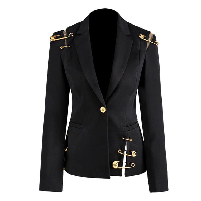 Stylish Black Women's Blazer with Gold Detailing - Wnkrs