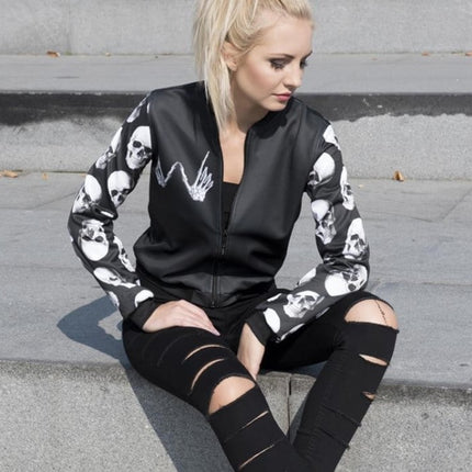 Women's Skull Print Bomber Jacket - Wnkrs