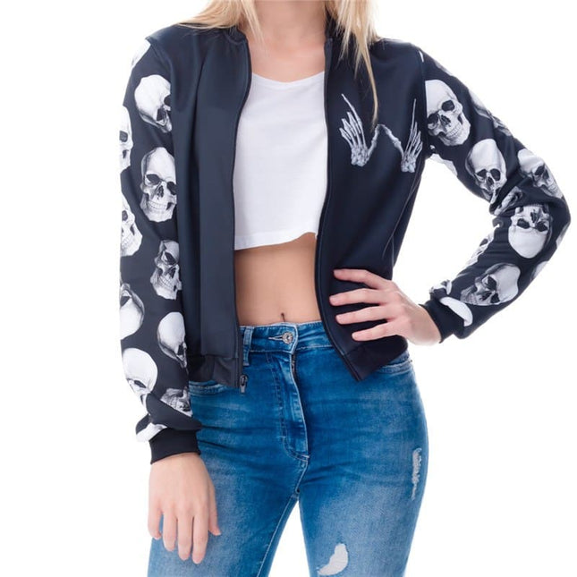 Women's Skull Print Bomber Jacket - Wnkrs