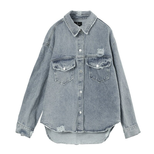 Women's Ripped Loose Denim Jacket - Wnkrs