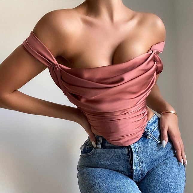 Women's Rose Satin Cowl Neck Draped Crop Top - Wnkrs