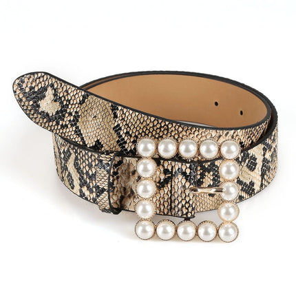 Women's Simple Square Shaped Buckle Belt with Pearls - Wnkrs