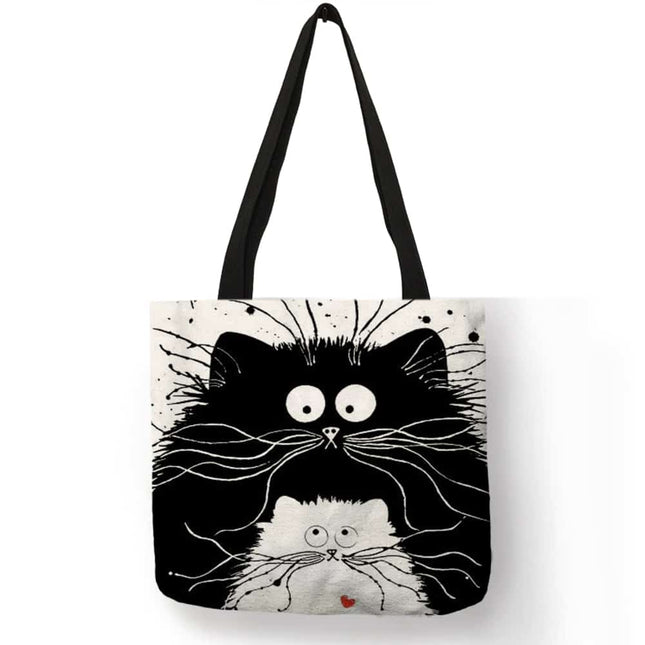 Women's Cartoon Cat Printed Linen Tote Bag - Wnkrs