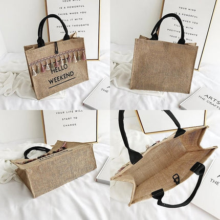 Women's Linen Hello Weekend Tassel Tote Bag - Wnkrs