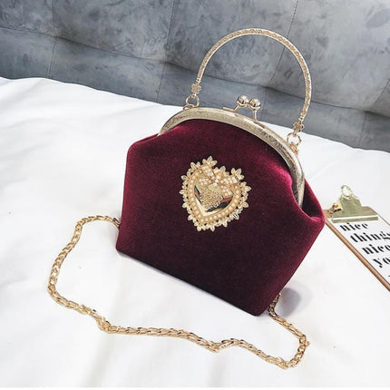 Women's Golden Heart Velvet Handbag - Wnkrs