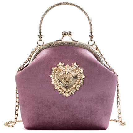 Women's Golden Heart Velvet Handbag - Wnkrs