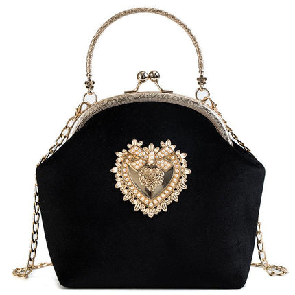 Women's Golden Heart Velvet Handbag - Wnkrs