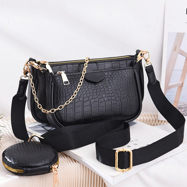 Women's Crocodile Skin Embellished Shoulder Bag with Wallet - Wnkrs