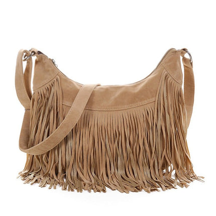 Women's Bohemian Crossbody Bag with Decorative Tassels - Wnkrs