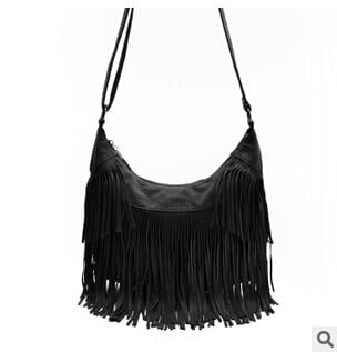 Women's Bohemian Crossbody Bag with Decorative Tassels - Wnkrs