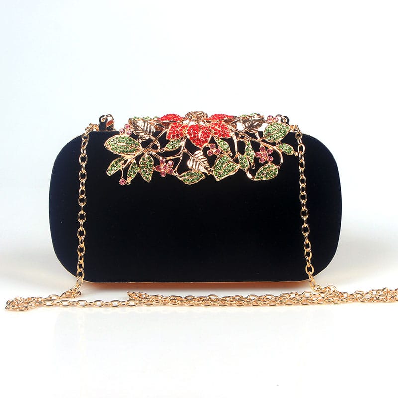 Women's Floral Buckle Velour Evening Bag