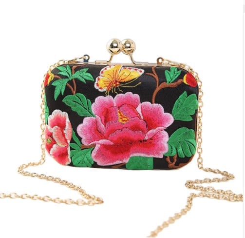 Women's Colorful Floral Embroidery Clutch