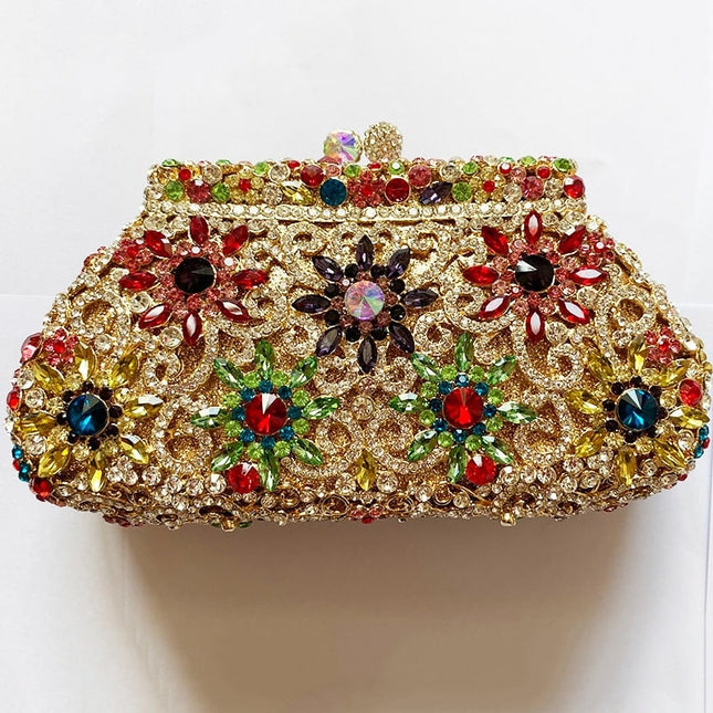 Women's Colorful Crystal Patterned Evening Clutch - Wnkrs