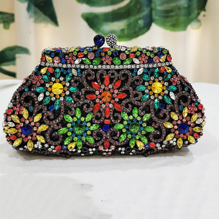 Women's Colorful Crystal Patterned Evening Clutch - Wnkrs