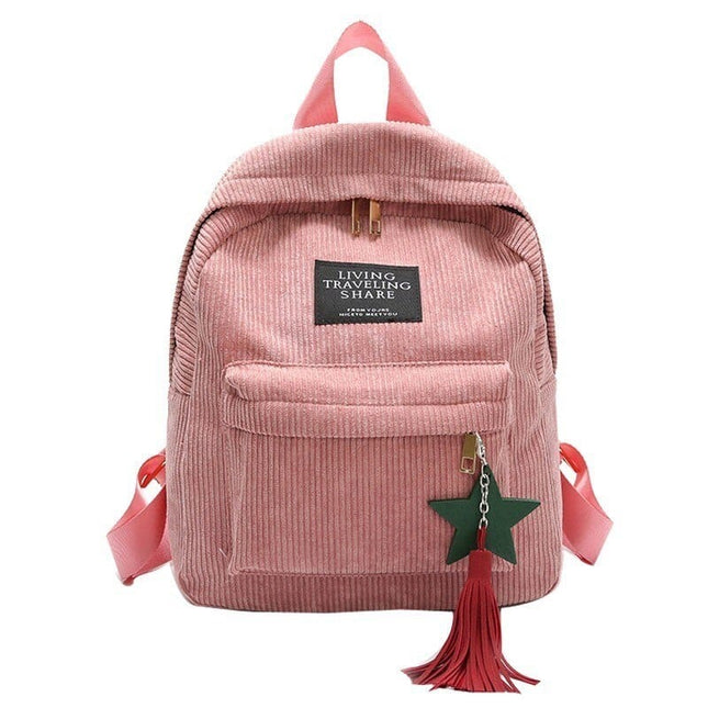 Women's Corduroy Backpack with Tassel - Wnkrs