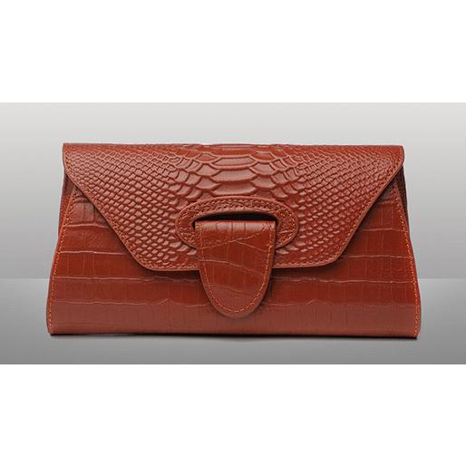 Women's Genuine Leather Clutch Bag with Crocodile Pattern - Wnkrs