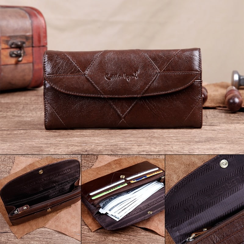 Women's Diamond Patchwork Genuine Leather Purse