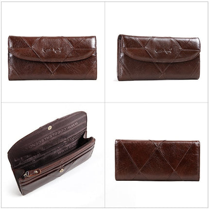 Women's Diamond Patchwork Genuine Leather Purse - Wnkrs