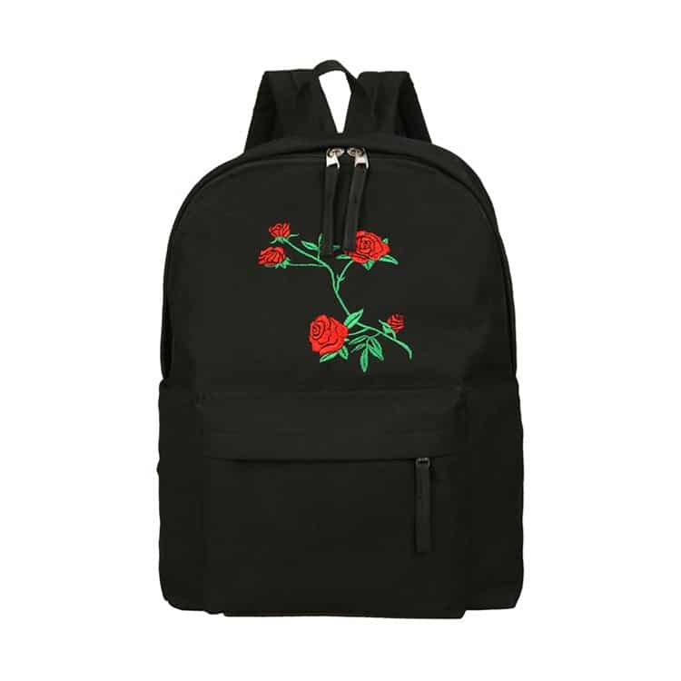 Women's Rose Embroidered Canvas Backpack