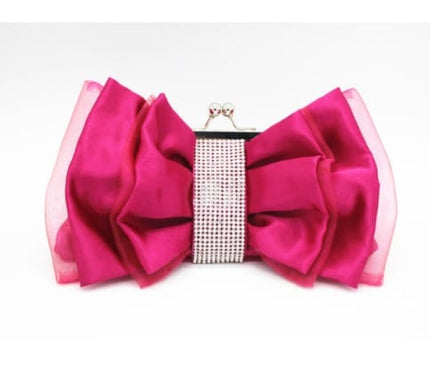 Women's Satin Bow with Rhinestones Evening Bag - Wnkrs