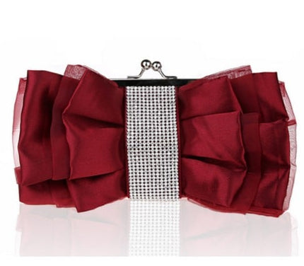 Women's Satin Bow with Rhinestones Evening Bag - Wnkrs