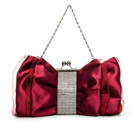 Women's Satin Bow with Rhinestones Evening Bag - Wnkrs