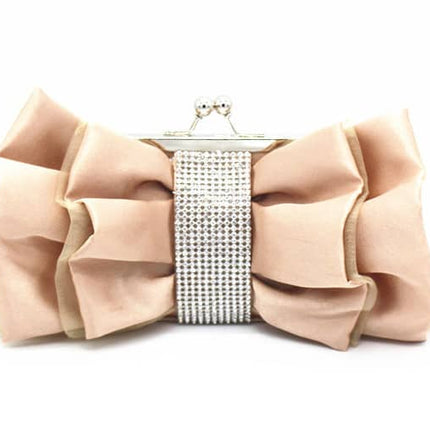 Women's Satin Bow with Rhinestones Evening Bag - Wnkrs