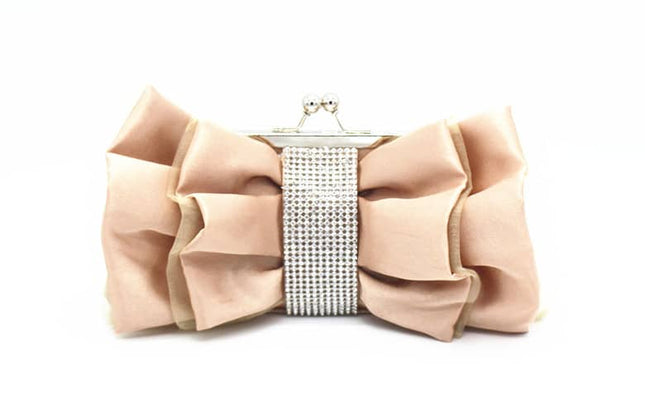 Women's Satin Bow with Rhinestones Evening Bag - Wnkrs