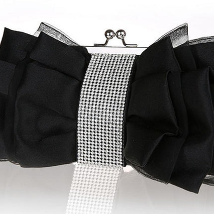 Women's Satin Bow with Rhinestones Evening Bag - Wnkrs