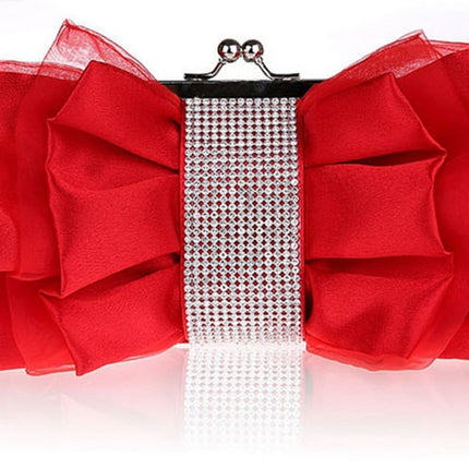 Women's Satin Bow with Rhinestones Evening Bag - Wnkrs