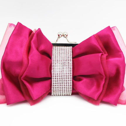 Women's Satin Bow with Rhinestones Evening Bag - Wnkrs