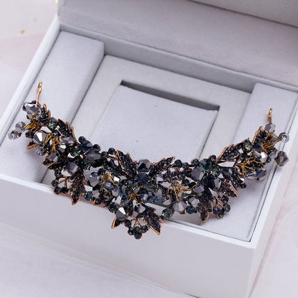 Black Rhinestone Design Gold Tiara - wnkrs