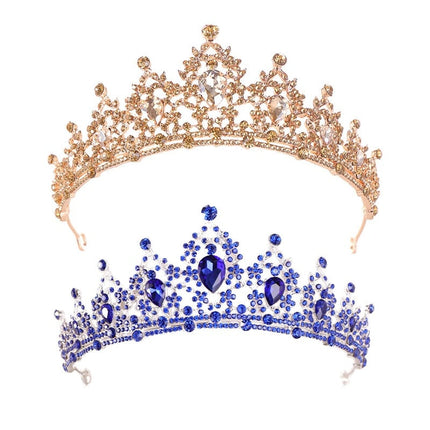 Gold / Blue Rhinestone Women's Hair Tiara - Wnkrs