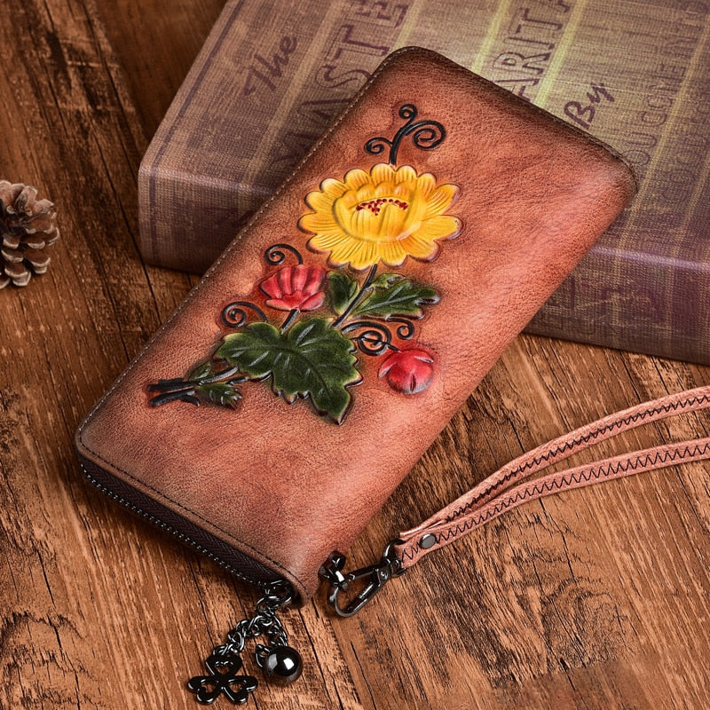 Women's Flower Embossed Leather Wallet