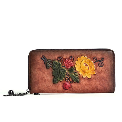 Women's Flower Embossed Leather Wallet - Wnkrs