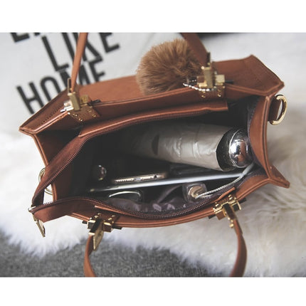 Women's Suede Leather Handbag with Fur Ball - Wnkrs